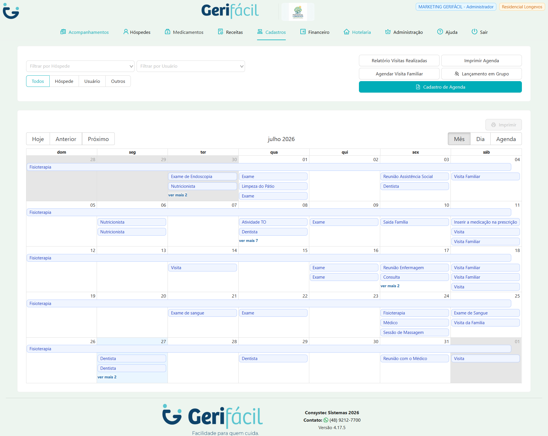 Print da agenda de visitas Gerifácil